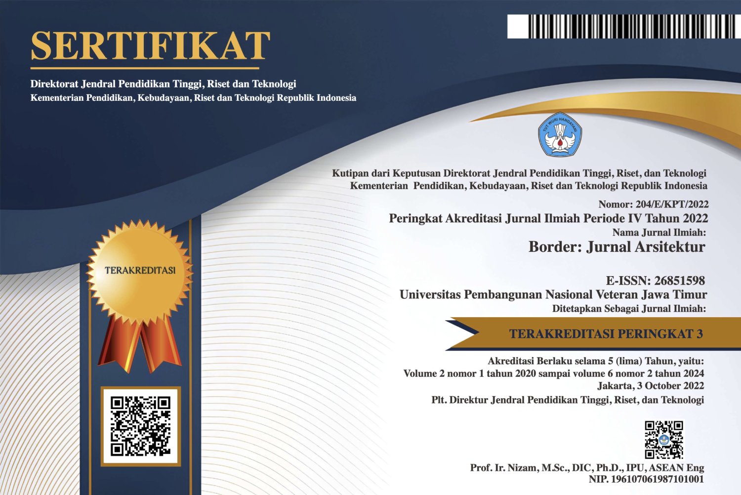 Accreditation Certificate Sinta 3 Border: Jurnal Arsitektur